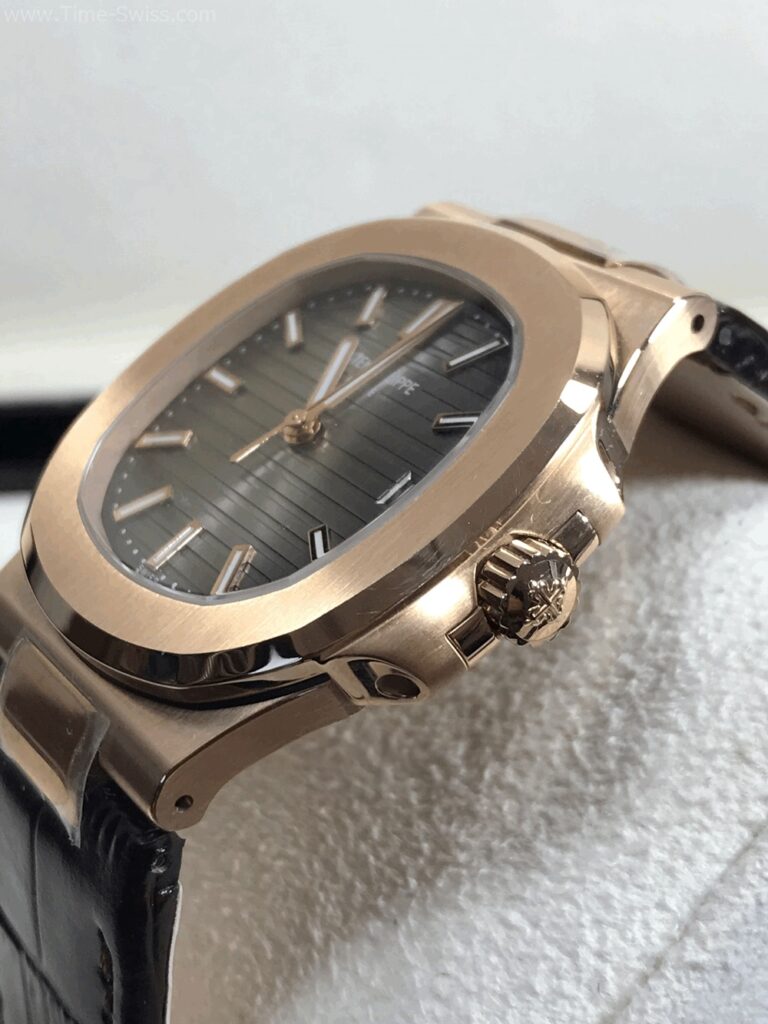 Patek Nautilus Rose Gold 40mm PPF V4 Swiss เรือนทองพิ้ง หน้าดำ สายหนัง 03