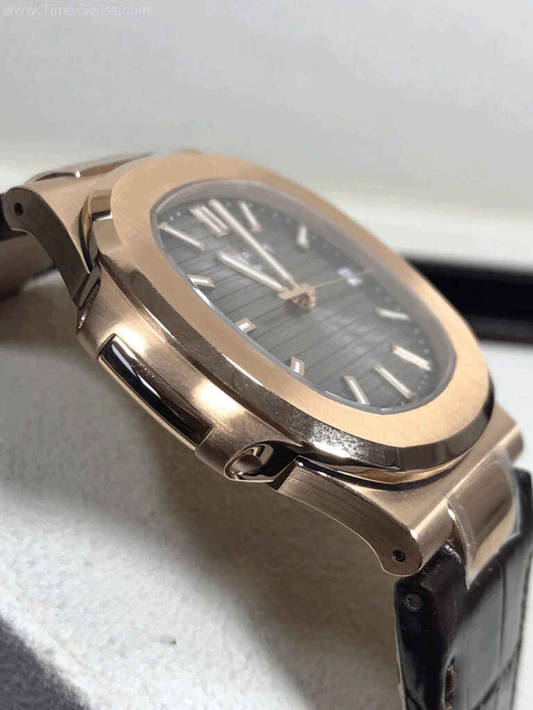 Patek Nautilus Rose Gold 40mm PPF V4 Swiss เรือนทองพิ้ง หน้าดำ สายหนัง 04