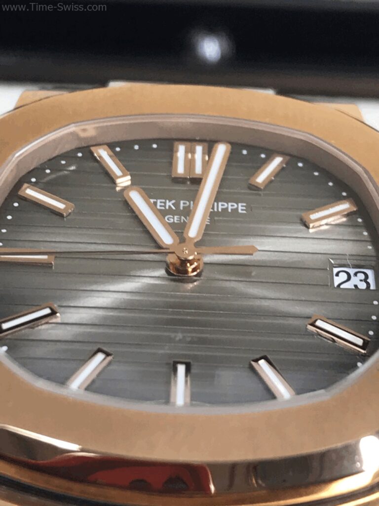 Patek Nautilus Rose Gold 40mm PPF V4 Swiss เรือนทองพิ้ง หน้าดำ สายหนัง 05