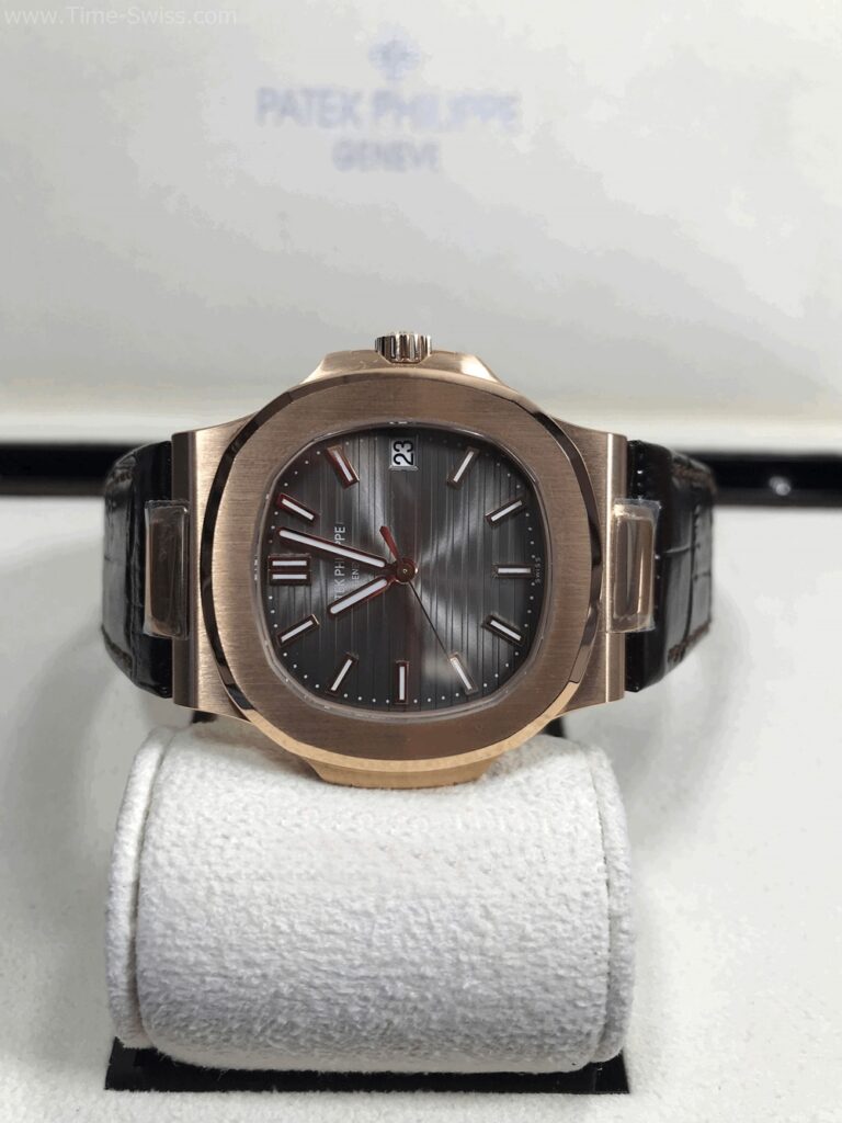 Patek Nautilus Rose Gold 40mm PPF V4 Swiss เรือนทองพิ้ง หน้าดำ สายหนัง 10