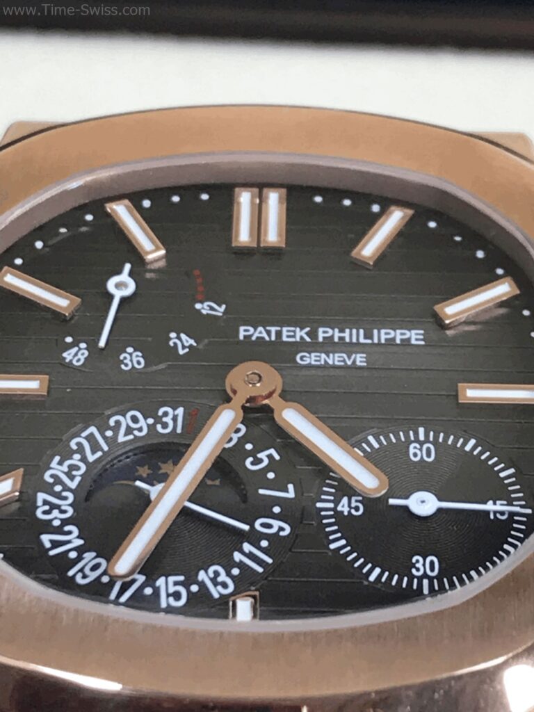 Patek Nautilus Moon Phase Rose Gold 40mm ZF Swiss เรือนทองพิ้ง หน้าดำ Power สายหนัง 03