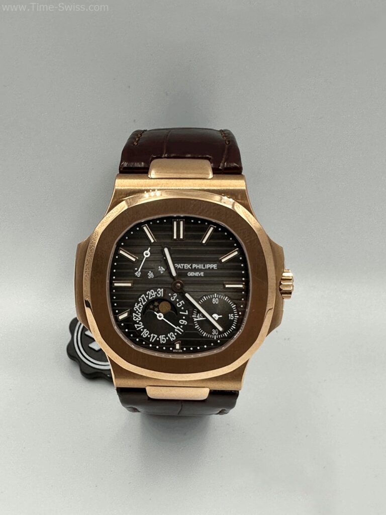 Patek Nautilus Rose Gold 40mm Leather Strap ZF V3 Swiss เรือนทองพิ้ง สายหนังน้ำตาล 01