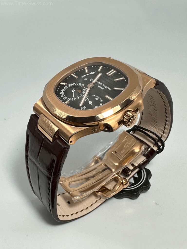 Patek Nautilus Rose Gold 40mm Leather Strap ZF V3 Swiss เรือนทองพิ้ง สายหนังน้ำตาล 02