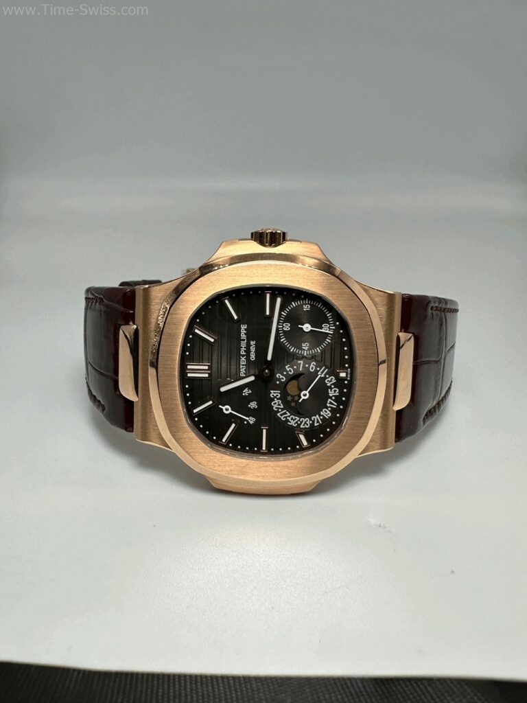 Patek Nautilus Rose Gold 40mm Leather Strap ZF V3 Swiss เรือนทองพิ้ง สายหนังน้ำตาล 07