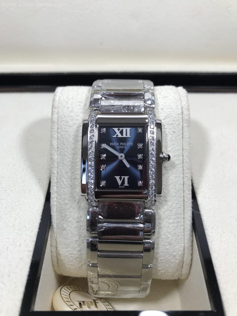 Patek Twenty-4 Blue Dial 30mm PPF Ladies Swiss หน้าน้ำเงิน เรือนเงิน ขอบเพชร 01