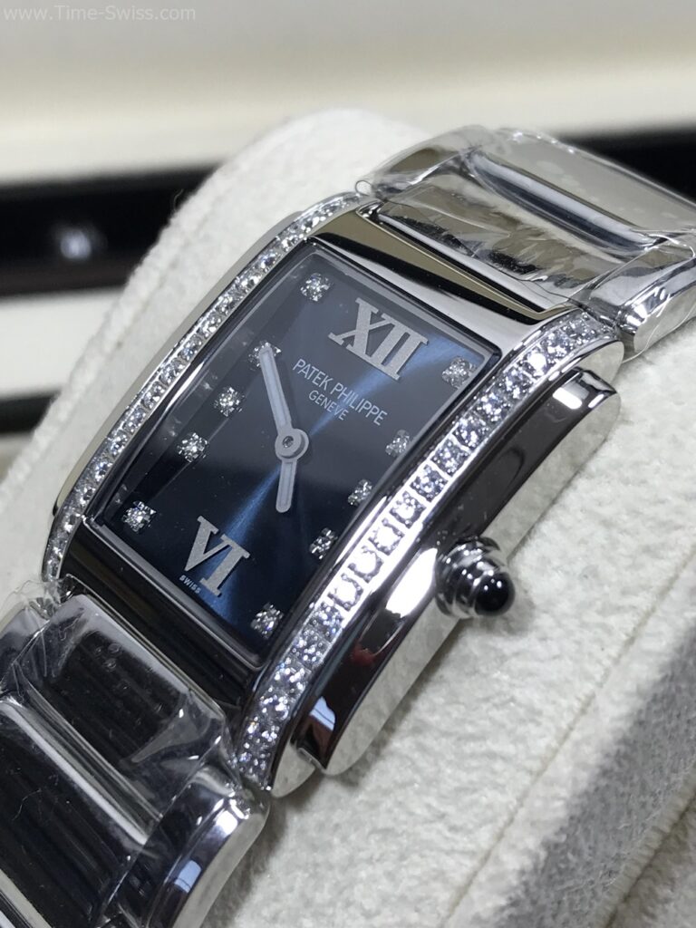 Patek Twenty-4 Blue Dial 30mm PPF Ladies Swiss หน้าน้ำเงิน เรือนเงิน ขอบเพชร 02