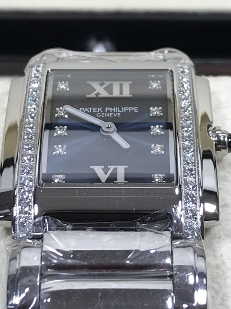 Patek Twenty-4 Blue Dial 30mm PPF Ladies Swiss หน้าน้ำเงิน เรือนเงิน ขอบเพชร 03