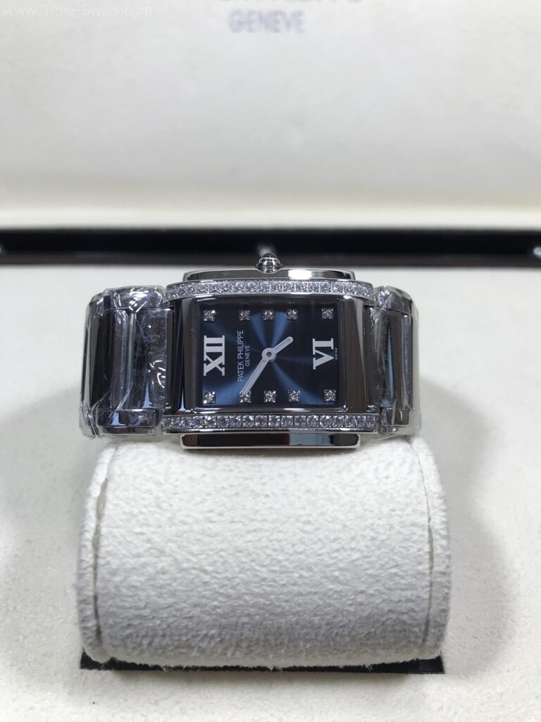 Patek Twenty-4 Blue Dial 30mm PPF Ladies Swiss หน้าน้ำเงิน เรือนเงิน ขอบเพชร 08