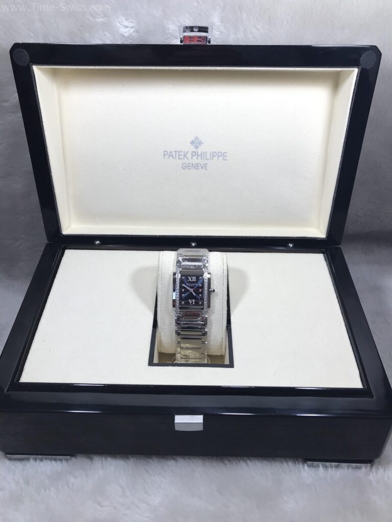Patek Twenty-4 Blue Dial 30mm PPF Ladies Swiss หน้าน้ำเงิน เรือนเงิน ขอบเพชร 09
