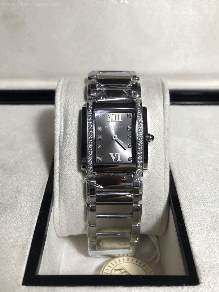 Patek Twenty-4 Grey Dial 30mm PPF Ladies Swiss หน้าเทา เรือนเงิน ขอบเพชร 01