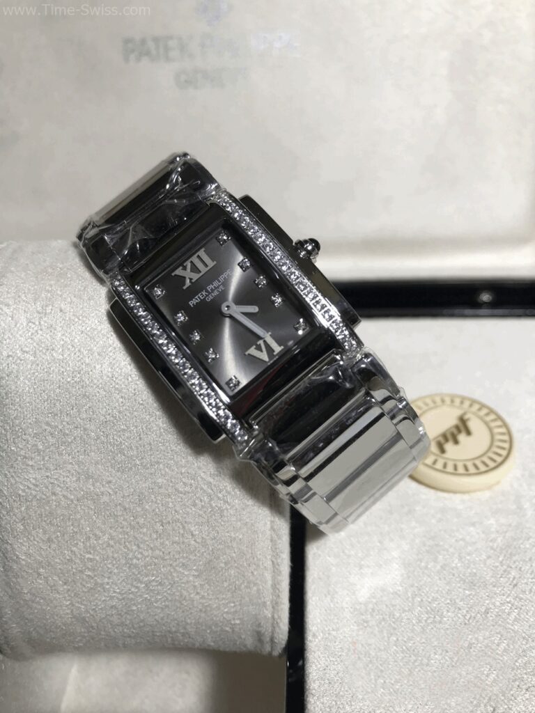 Patek Twenty-4 Grey Dial 30mm PPF Ladies Swiss หน้าเทา เรือนเงิน ขอบเพชร 02