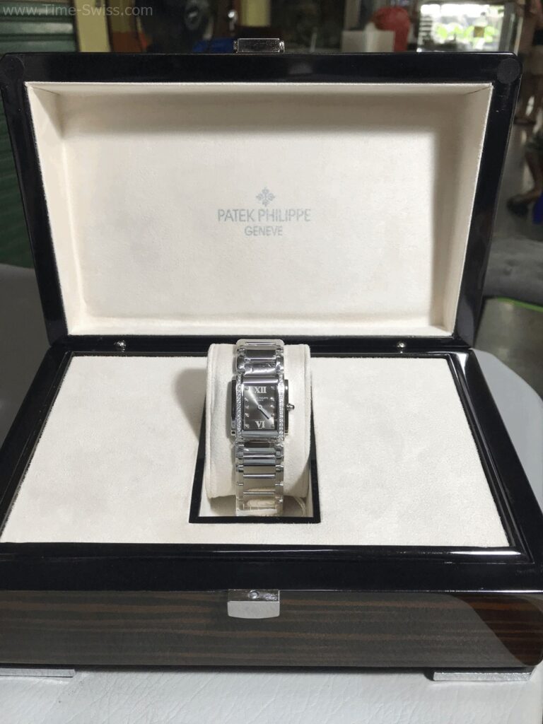 Patek Twenty-4 Grey Dial 30mm PPF Ladies Swiss หน้าเทา เรือนเงิน ขอบเพชร 09