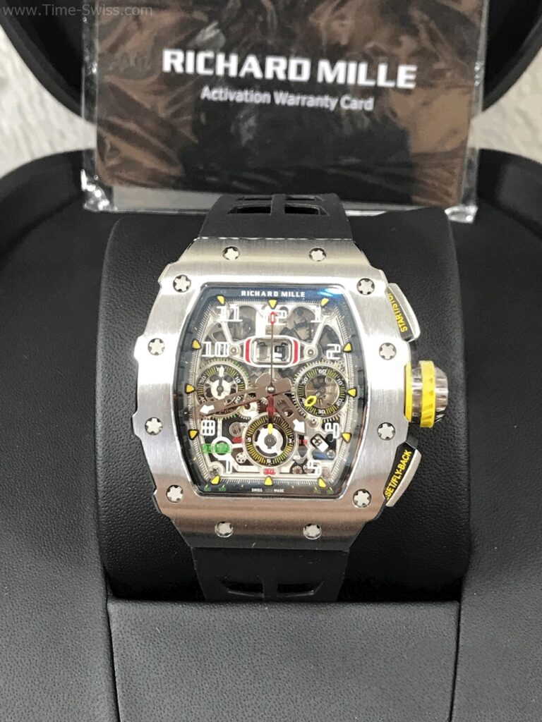 Richard Mille RM011-03 ST Black Rubber KV V4 Swiss เรือนเงิน สายยางดำ 01