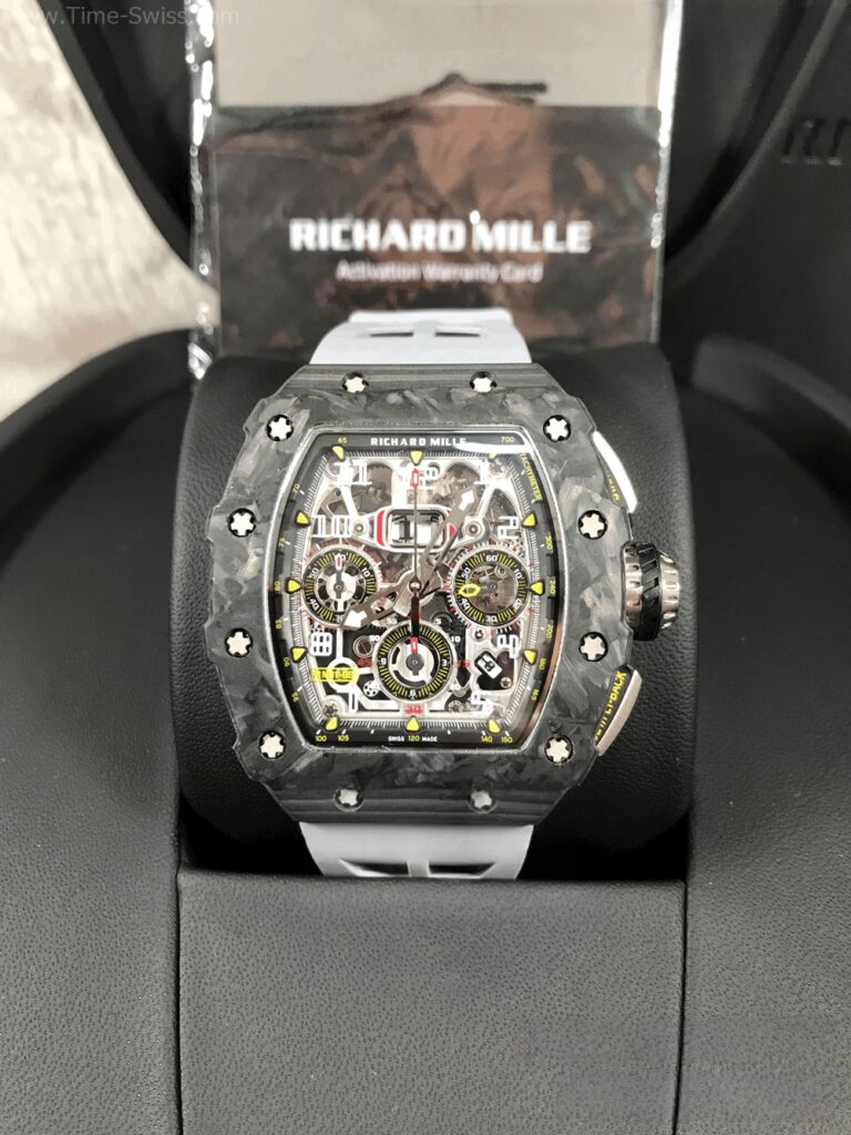 Richard Mille RM011-03 Carbon White Rubber KV V4 Swiss เรือนดำ สายยางขาว 01