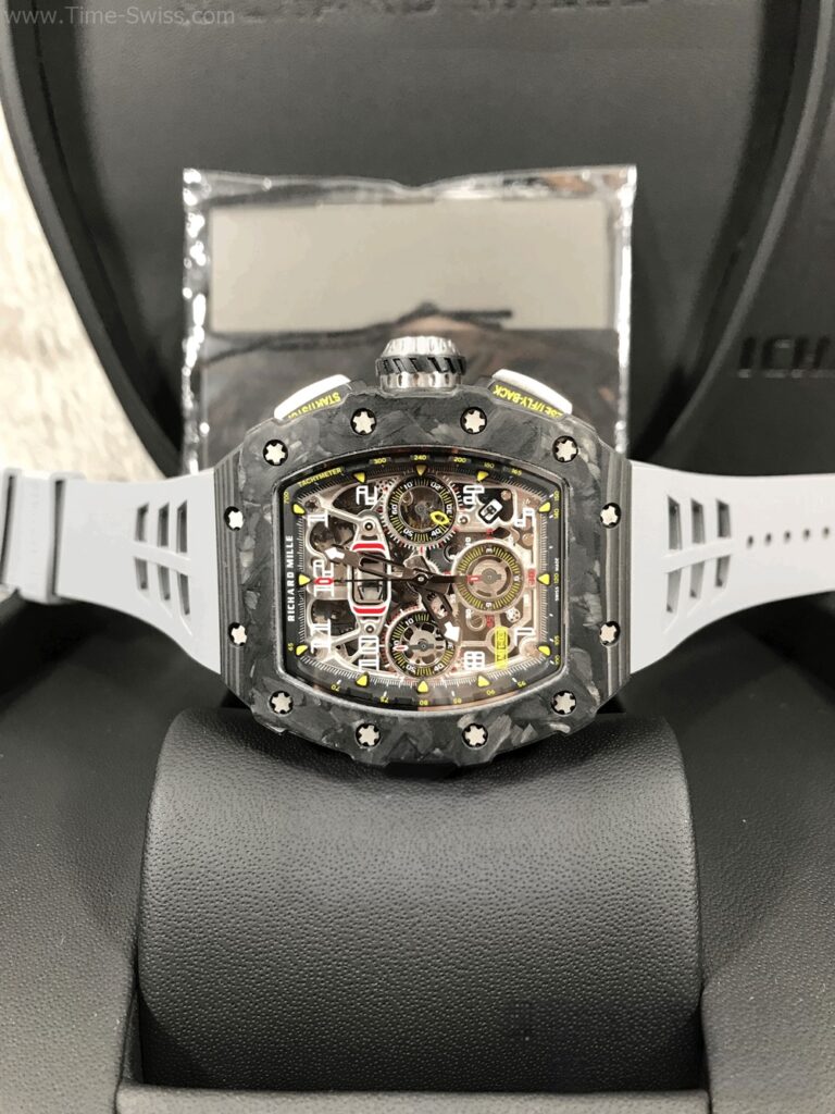 Richard Mille RM011-03 Carbon White Rubber KV V4 Swiss เรือนดำ สายยางขาว 02