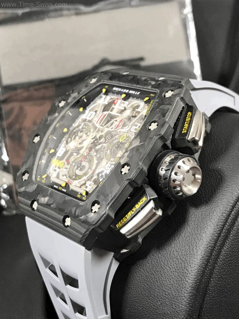 Richard Mille RM011-03 Carbon White Rubber KV V4 Swiss เรือนดำ สายยางขาว 03