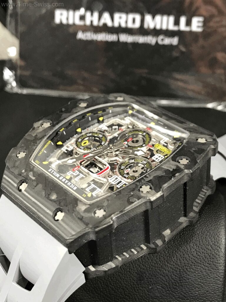 Richard Mille RM011-03 Carbon White Rubber KV V4 Swiss เรือนดำ สายยางขาว 04