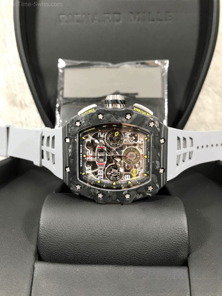 Richard Mille RM011-03 Carbon White Rubber KV V4 Swiss เรือนดำ สายยางขาว 09