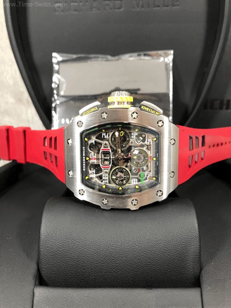 Richard Mille RM011-03 ST Red Rubber KV V4 Swiss เรือนเงิน สายยางแดง 02