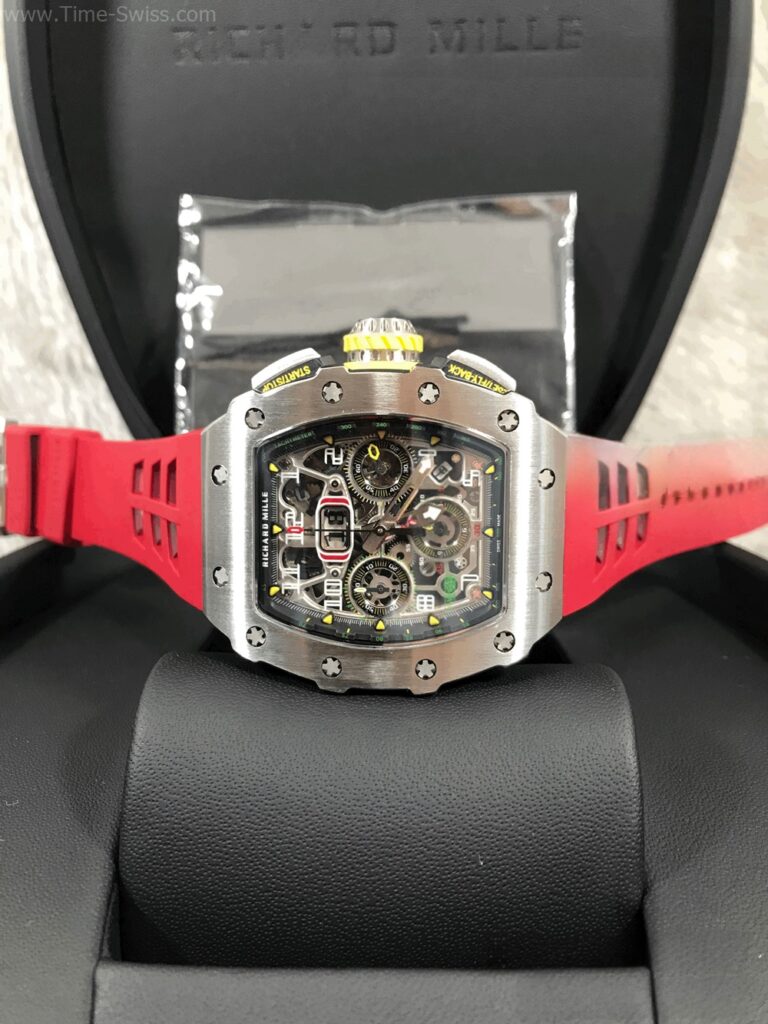 Richard Mille RM011-03 ST Red Rubber KV V4 Swiss เรือนเงิน สายยางแดง 08