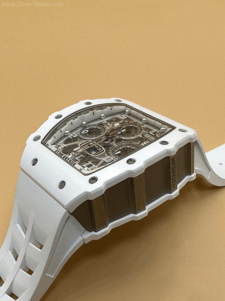 Richard Mille RM011-03 White Ceramic Swiss เรือนคาร์บอนขาว สายยางขาว จับเวลา 03