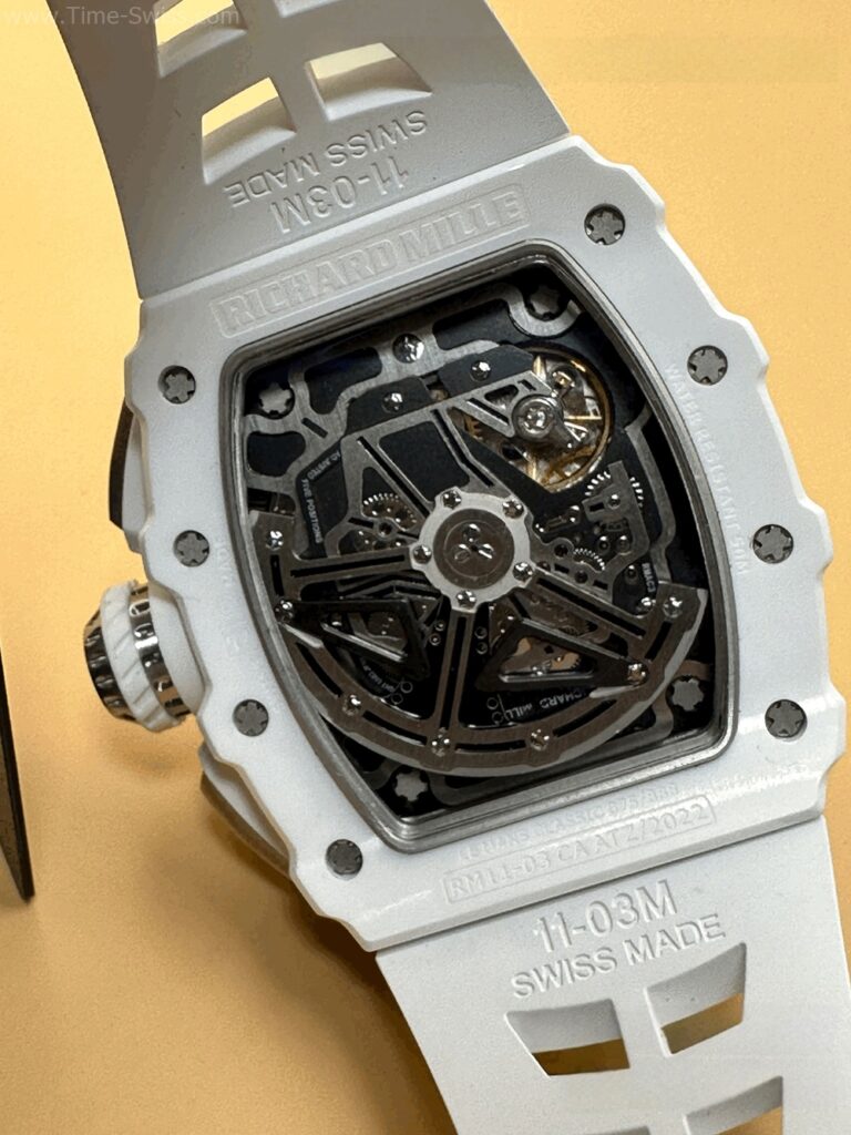 Richard Mille RM011-03 White Ceramic Swiss เรือนคาร์บอนขาว สายยางขาว จับเวลา 06