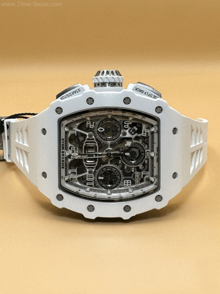 Richard Mille RM011-03 White Ceramic Swiss เรือนคาร์บอนขาว สายยางขาว จับเวลา 07