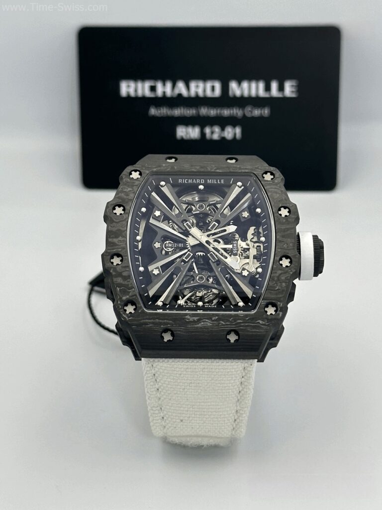 Richard Mille RM12-01 Carbon White Cloth Strap RM Swiss เรือนคาร์บอนดำ สายผ้าขาว 01