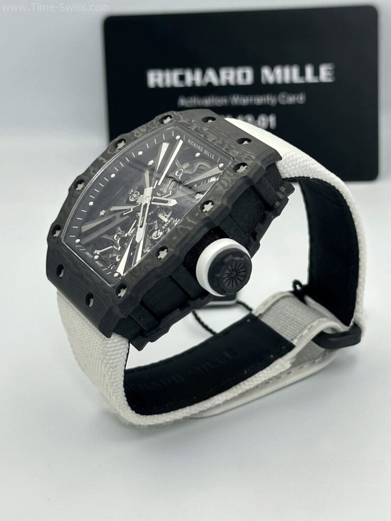 Richard Mille RM12-01 Carbon White Cloth Strap RM Swiss เรือนคาร์บอนดำ สายผ้าขาว 02