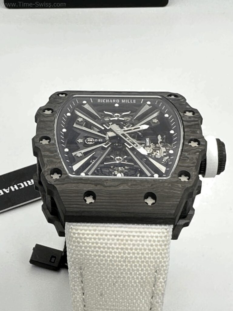 Richard Mille RM12-01 Carbon White Cloth Strap RM Swiss เรือนคาร์บอนดำ สายผ้าขาว 03