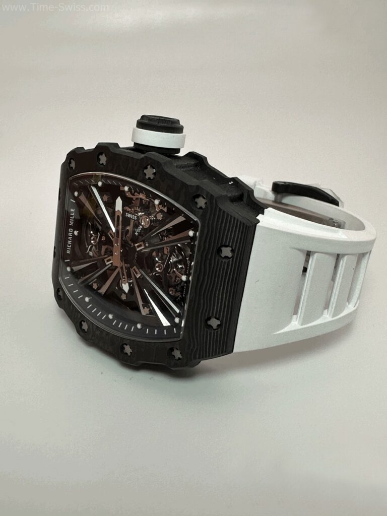 Richard Mille RM12-01 Carbon White Rubble RM Swiss เรือนคาร์บอนดำ สายยางขาว 02