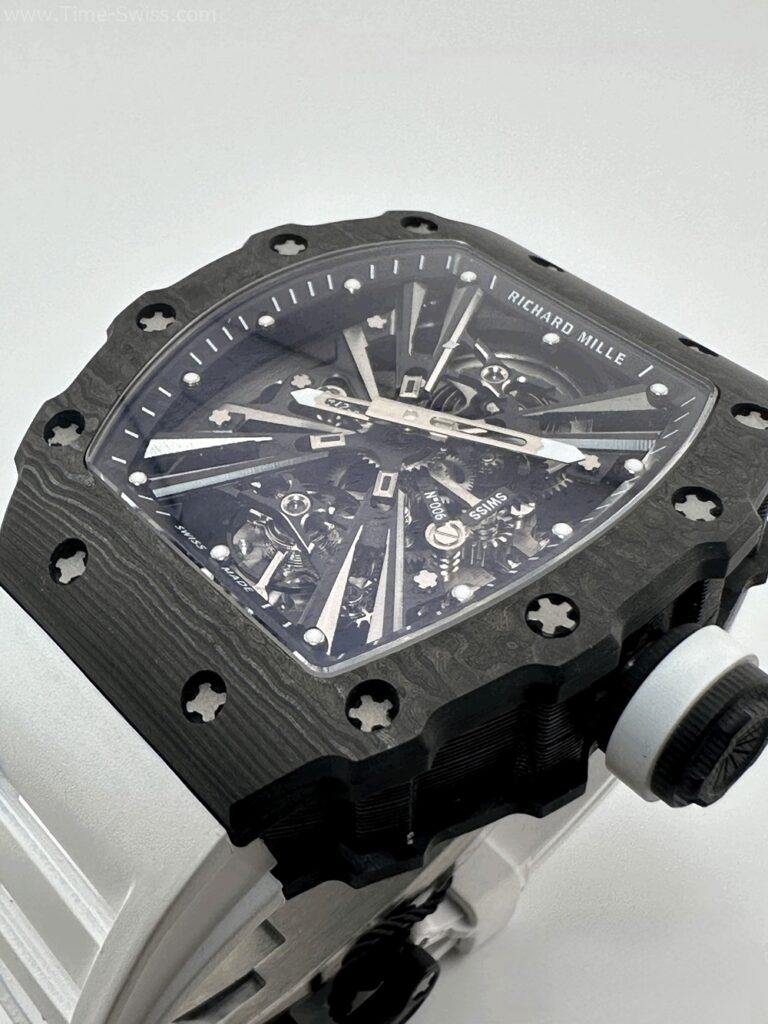 Richard Mille RM12-01 Carbon White Rubble RM Swiss เรือนคาร์บอนดำ สายยางขาว 03