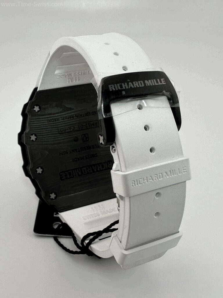 Richard Mille RM12-01 Carbon White Rubble RM Swiss เรือนคาร์บอนดำ สายยางขาว 04