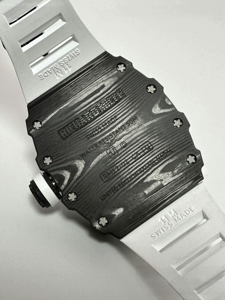 Richard Mille RM12-01 Carbon White Rubble RM Swiss เรือนคาร์บอนดำ สายยางขาว 05