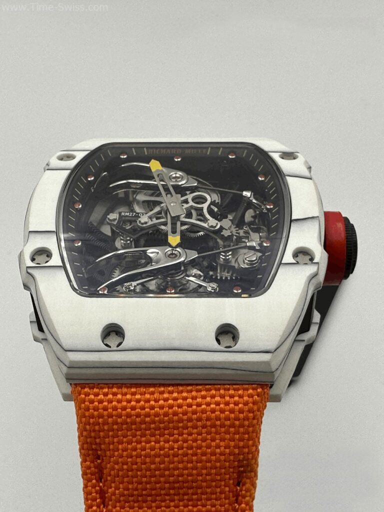 Richard Mille RM27-02 White Carbon RM Swiss เรือนคาร์บอนสีขาว สายผ้าสีส้ม 02