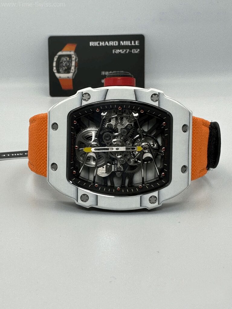 Richard Mille RM27-02 White Carbon RM Swiss เรือนคาร์บอนสีขาว สายผ้าสีส้ม 05