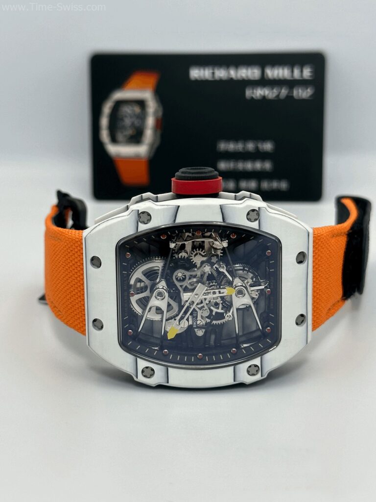 Richard Mille RM27-02 White Carbon RM Swiss เรือนคาร์บอนสีขาว สายผ้าสีส้ม 06