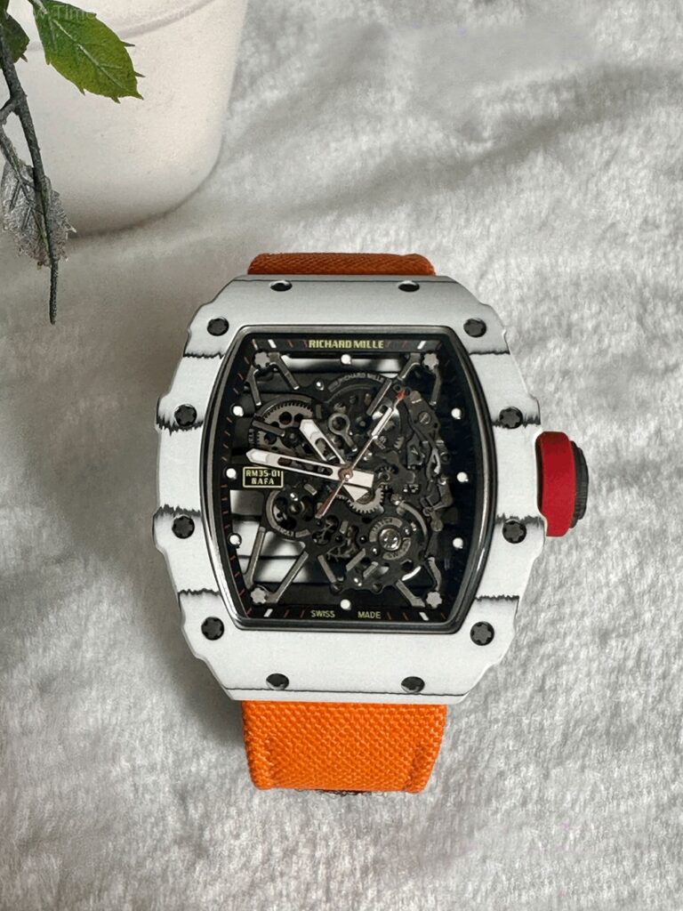 Richard Mille RM035-01 White Carbon BBR Swiss เรือนคาร์บอนขาว สายผ้าส้ม 01