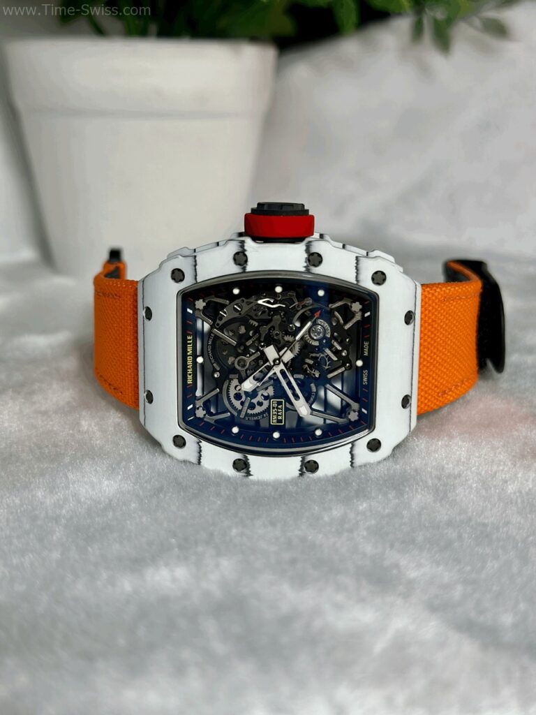 Richard Mille RM035-01 White Carbon BBR Swiss เรือนคาร์บอนขาว สายผ้าส้ม 02