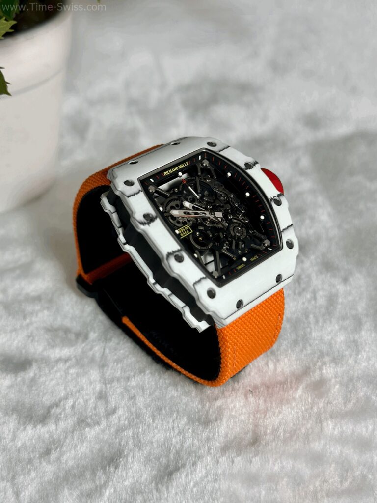 Richard Mille RM035-01 White Carbon BBR Swiss เรือนคาร์บอนขาว สายผ้าส้ม 03