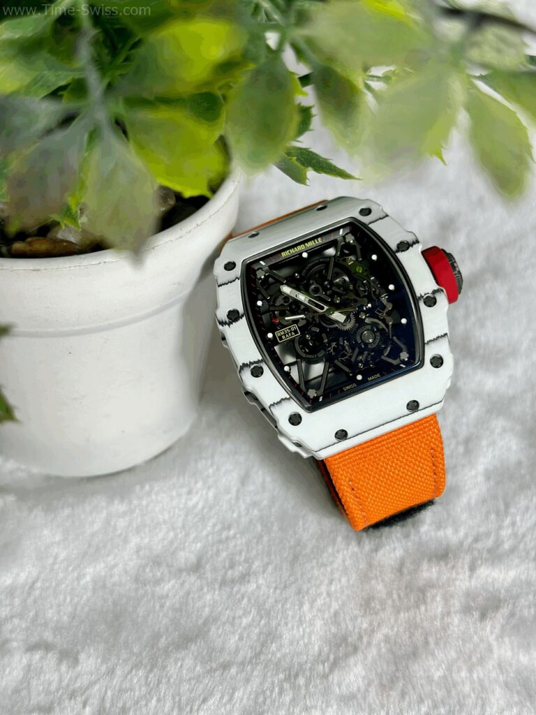 Richard Mille RM035-01 White Carbon BBR Swiss เรือนคาร์บอนขาว สายผ้าส้ม 07