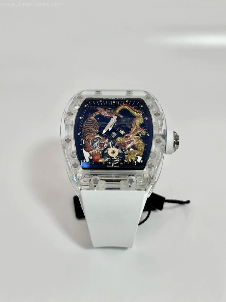 Richard Mille RM51-01 Tiger White Rubber RM Swiss เรือนใส หน้าเสือมังกร สายยางขาว 01