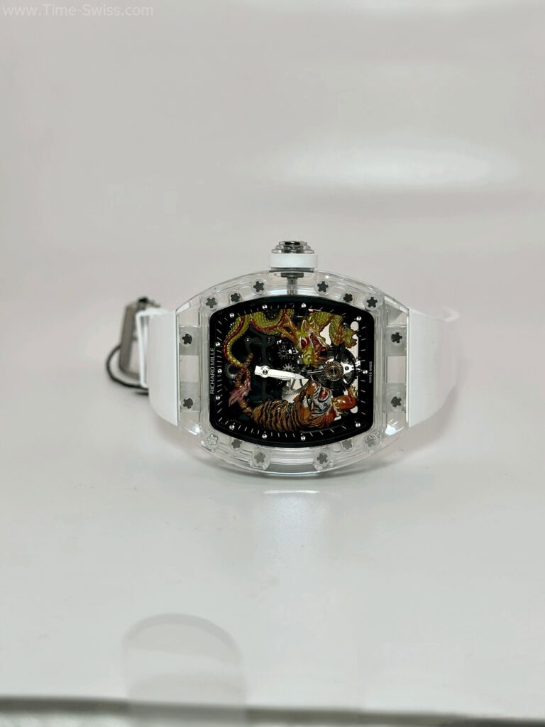 Richard Mille RM51-01 Tiger White Rubber RM Swiss เรือนใส หน้าเสือมังกร สายยางขาว 02