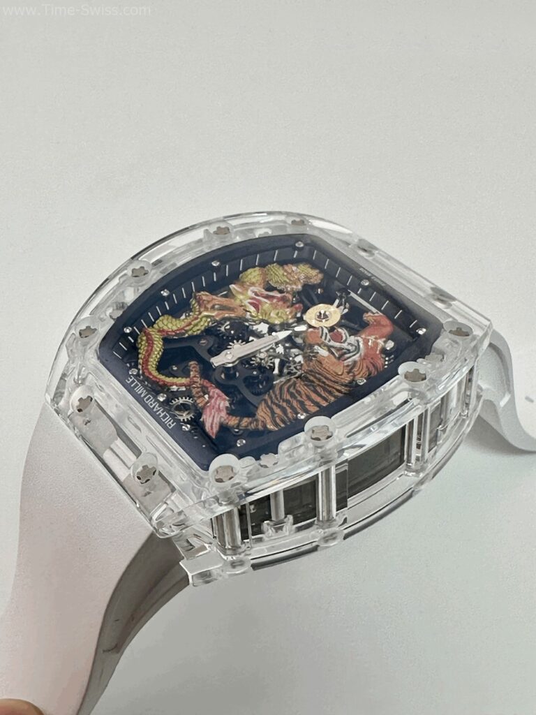 Richard Mille RM51-01 Tiger White Rubber RM Swiss เรือนใส หน้าเสือมังกร สายยางขาว 03