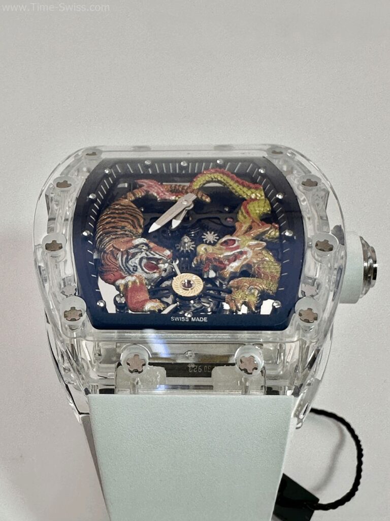 Richard Mille RM51-01 Tiger White Rubber RM Swiss เรือนใส หน้าเสือมังกร สายยางขาว 05