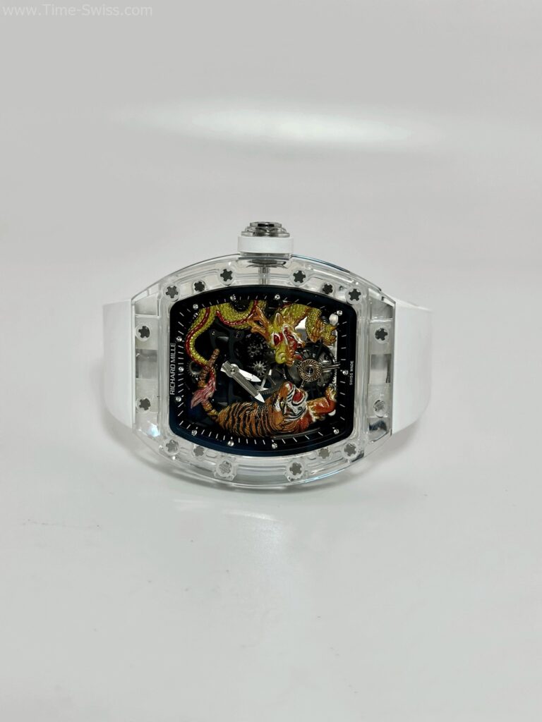 Richard Mille RM51-01 Tiger White Rubber RM Swiss เรือนใส หน้าเสือมังกร สายยางขาว 08