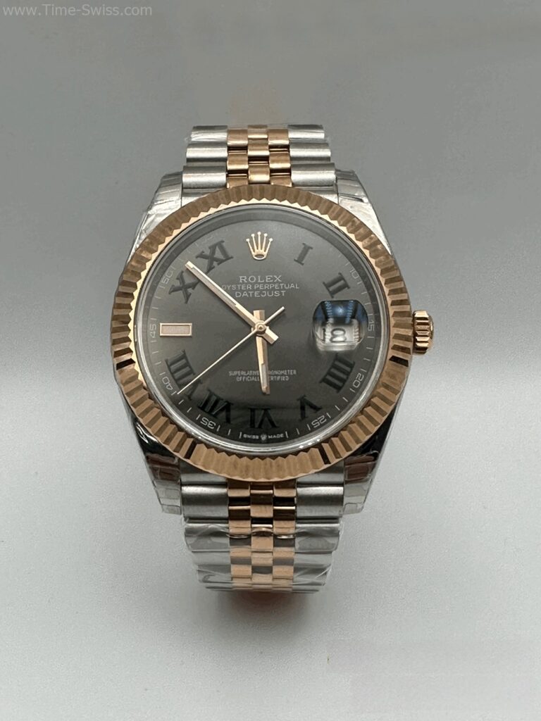 Rolex Datejust Rose Gold 2K Black Dial Roman 41mm Swiss หน้าดำ โรมัน สายจูบีลี5ข้อ 01