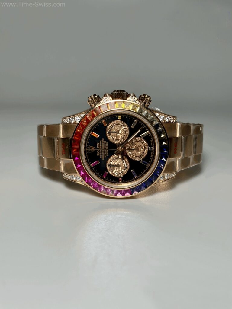 Rolex Daytona Rainbow Rose Gold Black Dial 40mm ZF Swiss เรือนทอง ขอบเพชรสีรุ้ง 07