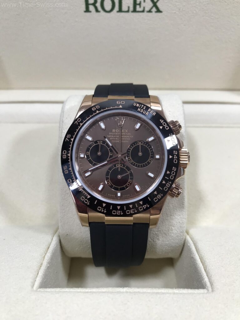 Rolex Daytona Ceramic Rose Gold Brown Dial Rubble 40mm Swiss หน้าน้ำตาล สายยาง 01