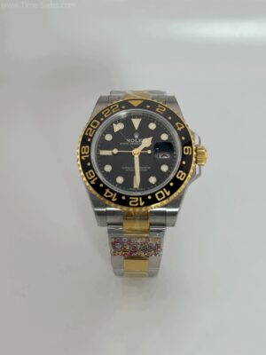 Rolex GMT Master II Gold Two Tone Black Dial 40mm 3285 Clean V3 Swiss